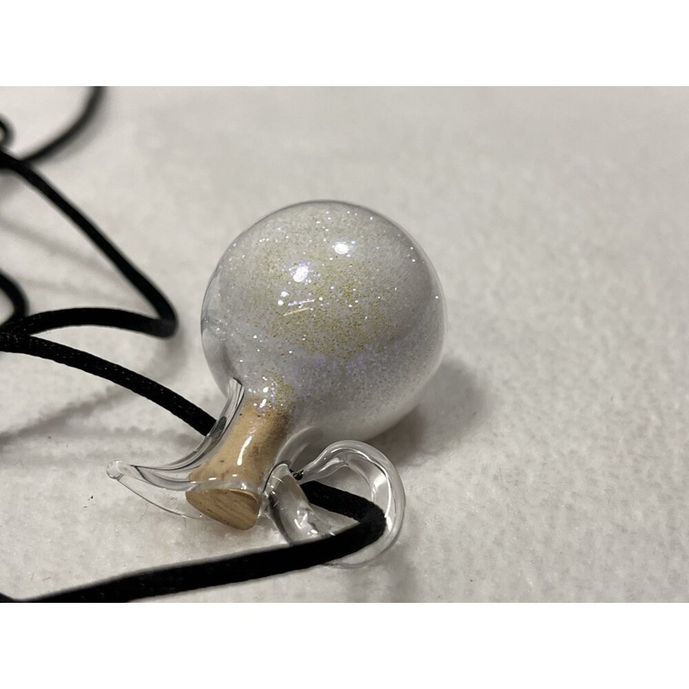 Glass Vial Necklace with Cork Stopper Iridescent Glitter Orb on Black Cord - Picture 5 of 9